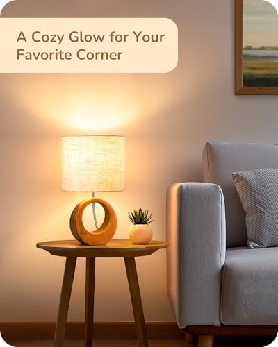 EDISHINE Small Wood Table Lamp, Nightstand Lamp, ON-Off Switch, Living Room - Image 6