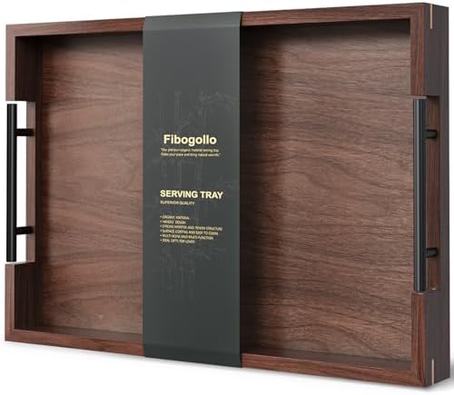 Fibogollo Walnuta Wood Serving Trays with Metal Handles(Large) by Fibogollo