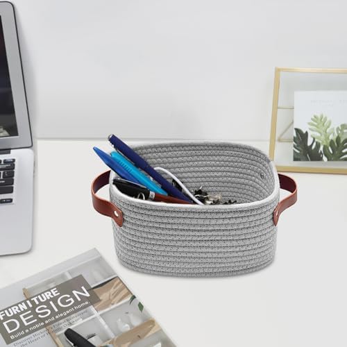 ABenkle Small Storage Basket, Mini Baskets with Handle, Cute Cotton Woven Baskets for Shelves, Boho Decorative Toy Storage Bin for Nursery, Spa, Empty Gift Basket - XS, Grey - Image 6