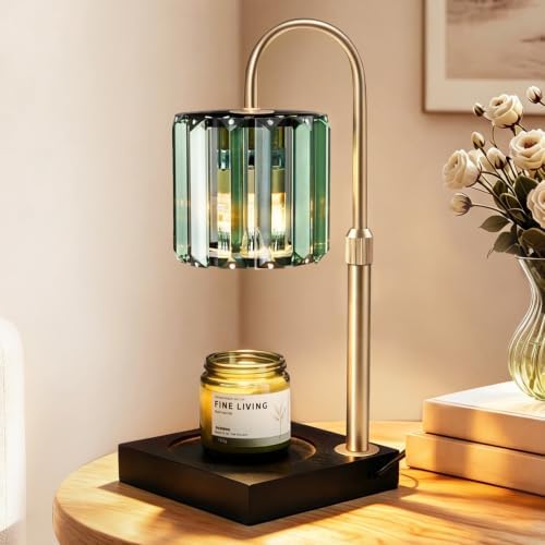 Yuichoy Candle Warmer Lamp Green with Timer, Dimmable Electric Candle Wamer Adjustable Height, Gifts for Women Mom, Glass Modern Candles Melter Lamp by Yuichoy