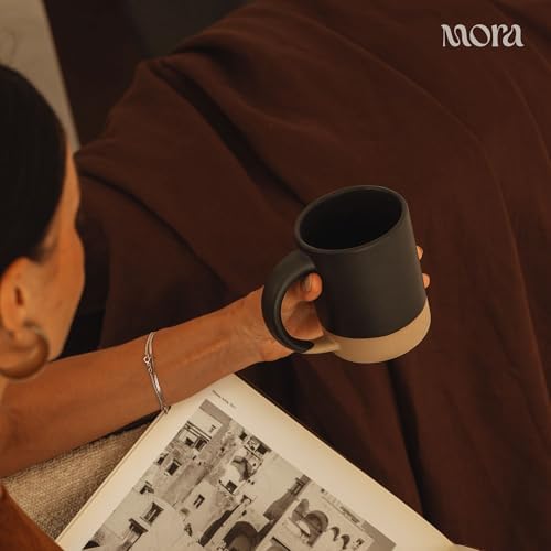 MORA Medium Mugs Set of 4, 16oz Ceramic Pottery Latte Mugs/Coffee Cups - Microwave and Dishwasher Safe - Liquorice - Image 5
