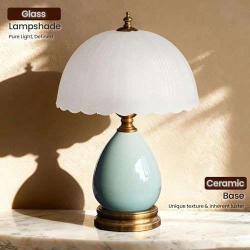 Vintage Ceramic Small Table Lamp with White Glass Shade - Image 2