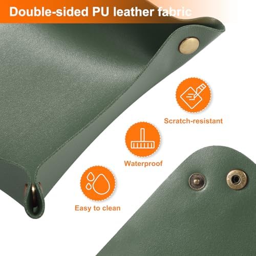 HARFINGTON PU Leather Valet Tray Unisex Folding Small Catchall Tray Portable Entryway Table Tray Nightstand Bedside Desk Tray for Key Wallet Watch Coin Jewelry Dice, Green - Image 5
