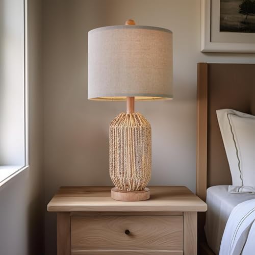 OYEARS 21" Boho Table Lamps Set of 2 for Living Room, Bedside Lamps for Nightstand, Rattan Lamp for Bedroom, Farmhouse Table Lamps for Boho Decor, End Table, Retro, Brown - Image 5