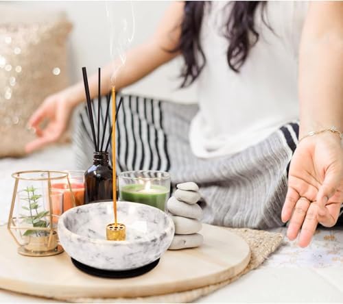 Vrupin Natural Marble Incense Burner, Handmade Incense Stick Incense Burner Reflux Burner, Ideal for use in Meditation, Incense Smokers and Decoration. (Grey) - Image 3