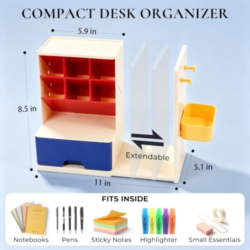Desk Organizer with Drawer, Pen Holder with Slanted Pen Grooves Color - Image 3