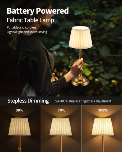 KDG Gold Cordless LED Table Lamps Set of 2, Beige Fabric Shade Desk Lamps - Image 4