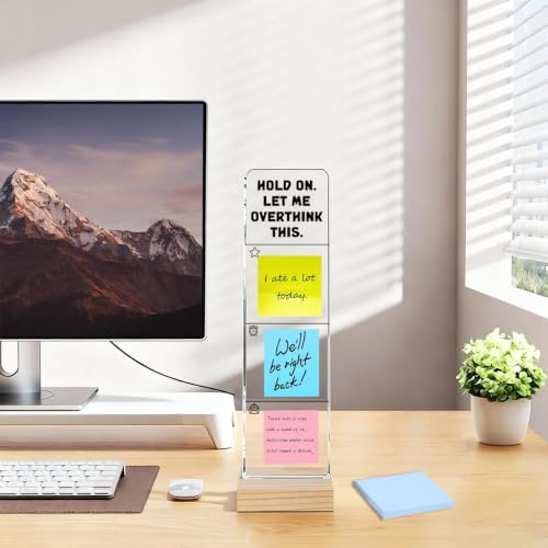 Monitor Memo Board with Removable Wooden Base Acrylic Portable Sticky Note Holder, Hold on let Me Overthink This Acrylic Message Board Sign, Office Desk Set Sticky Notes 100 Sheets - Image 5