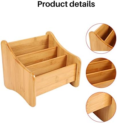 Wood Desk Organizer Bamboo Remote Control Holder Storage Container with 3 Compartments for Pen Pencil Phone Eyeglasses - Image 6