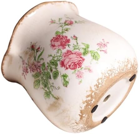 Xiaan Jiaju Shabby Chic Flower Pot, 6.11 Inch Ceramic Planter with Drainage for Indoor Plants, Vintage Ceramic Vase, Country Chic Spring Garden Home Decor, Pink Rose Floral - Image 6