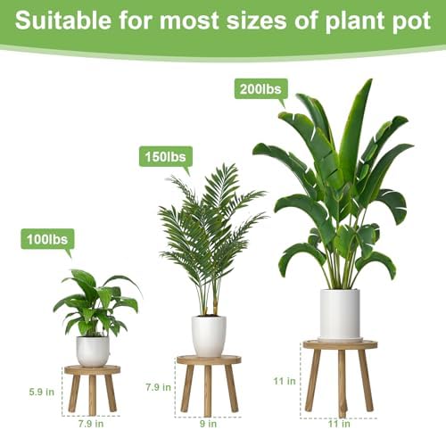 3-Pack Wood Plant Stands Indoor, Single Plant Stand for 6-12 Inch Pots, Mid-Century Modern Plant Stool, Tall Plant Stand for Large Plants for Living Room, Balcony, Office (Light Brown - Image 2