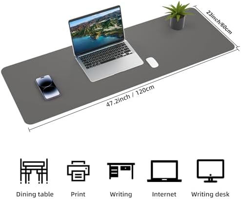 AFIING Cork Desk Mat 47" x 23.6", Dual-Sided Natural Cork & PU Leather Desk Pad, Non-Slip Waterproof Large Mouse Pad for Office, Home & Gaming (Dark Grey) - Image 2