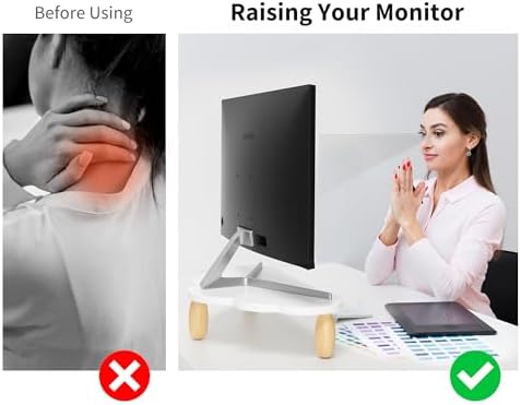 AFOOYO Monitor Stand Riser,Cloud-Shaped Sturdy Wood 16.5In Computer Monitor Riser Wirh Drawer, Multi-Purpose Desktop Organizer Riser for Computer,Laptop,Printer,TV,White - Image 3