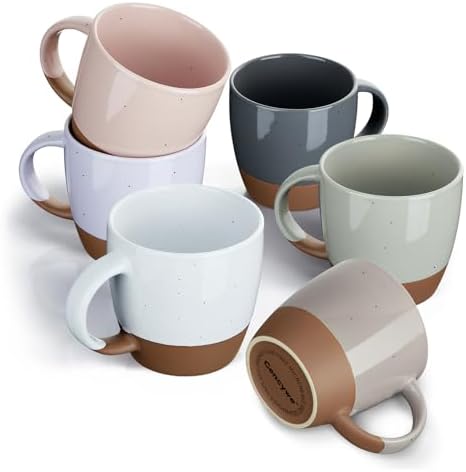 Morandi Color Ceramic Coffee Mugs Set of 6 (Large),18 oz Coffee Cups with Handle, Latte Mug, Big Mug for Women, Men, Great for Tea Hot Chocolate, Microwave Safe, Modern, Unique Style for Any Kitchen by Gencywe