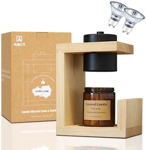 AIKUT Candle Warmer Lamp, with 2 Bulbs,Timer & Dimmer,Simple Natural Wood,Compatible Up to 4.5 inch Candles,for Home Scented and Décor，110-120V (Wood) by AIKUT