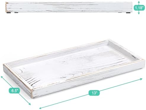ALELION 13" White Bathroom Vanity Tray for Counter - Wood Decorative Tray for Toilet Tank Makeup Perfume Jewelry Catchall Table - Wooden Kitchen Countertop Organizer for Soap Dispenser - Image 4