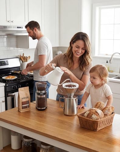 AGOGO Stainless Pour Over Coffee Maker Set, 50 Paper Filters, 30oz, Sliver - Image 2