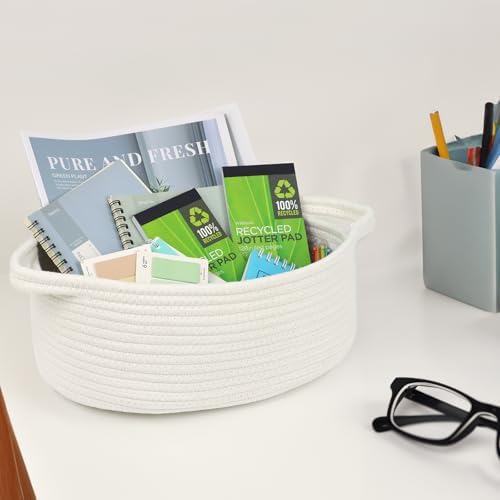 Woven Cotton Rope Storage Basket with Handle, White, 13 Inch - Image 2