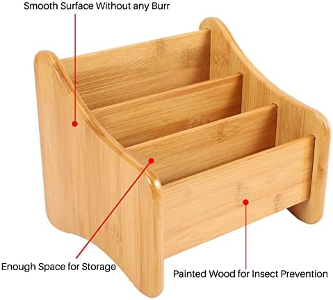 Wood Desk Organizer Bamboo Remote Control Holder Storage Container with 3 Compartments for Pen Pencil Phone Eyeglasses - Image 3