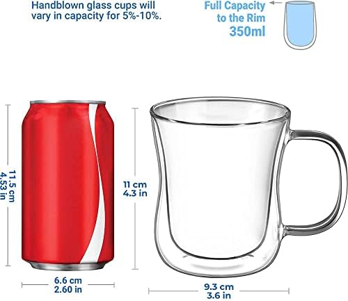 ecooe 12 oz Double Walled Glass Coffee Mug Latte Cappuccino Cups Set of 2 - Image 3