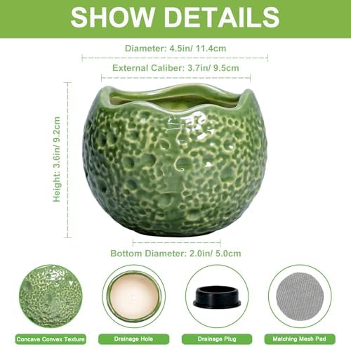 Ceramic Plant Pots - 4 inch Plant Pot with Drainage Hole, Small Pots for Plants Indoor Outdoor, Unique Round Planter, Modern Decorative Flower Pot, Room Decor, House Warming Gifts, Green - Image 2