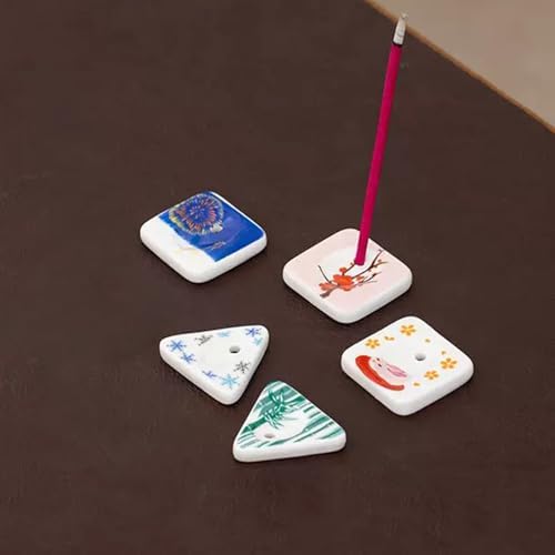Set of 5, Mini Rabbit/Snowflake/Plum Blossom/Fireworks/Bamboo Triangle Japanese Ceramic Handmade Cute Incense Stick Holder, Unique Ash Catcher Inscent Tray and Decorative Gift, Home Decor 1.49 inch - Image 7