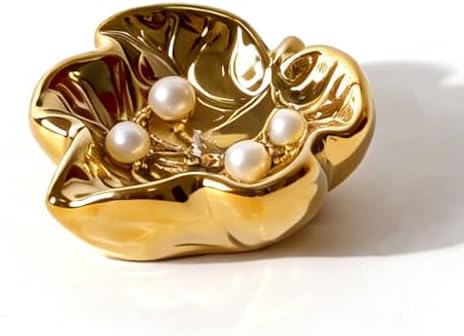 3.5' Golden Cute Leaves Ceramic Jewelry Tray for Dressing Table by Zaposcca