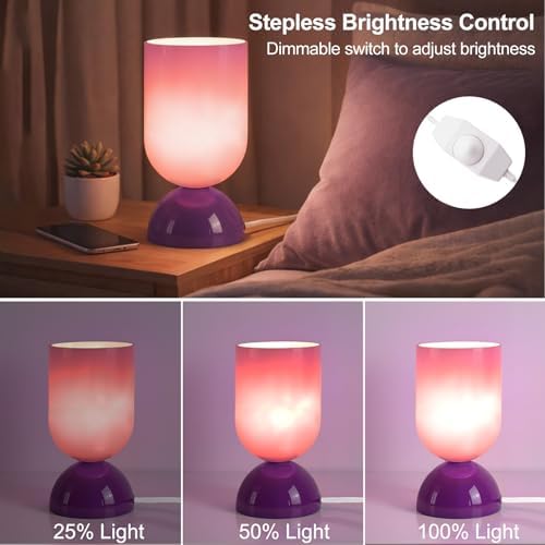 8.9" Dimmable Modern Glass Table Lamp with Dome Base, Glossy Purple - Image 5