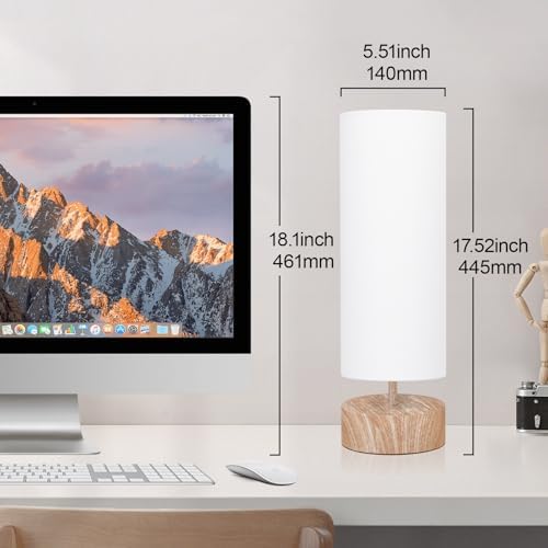 Touch Table Lamp with Wood Grain Metal Base, 3 Way Dimmable Bedside Lamp - Image 4