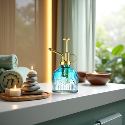 Glass Plant Mister Spray Bottle, 230ML Vintage Plant Spritzer, Succulent Watering Bottle Glass with Top Pump, Small Plants Sprayer Watering Can for Indoor Outdoor House(Blue and White) - Image 6