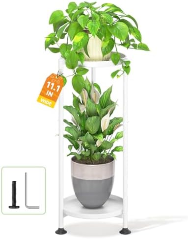 LASZOLA Plant Stand Tall Flower Holder for Indoor Corner, 2 Tier White by LASZOLA