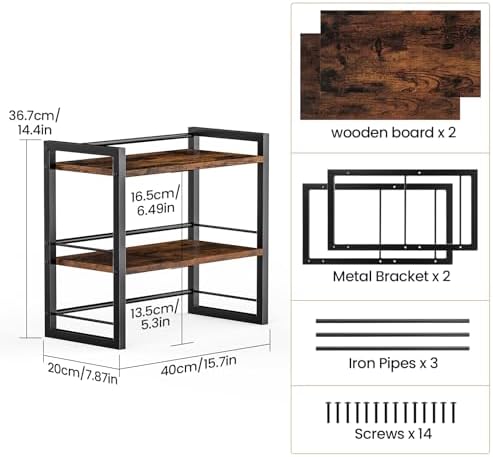 Office Desk Shelf Organizer, Wood Desktop Bookshelf Supplies Storage Rack, Shelf for Top of Desk and Dresser (Brown-2 Tier) - Image 3