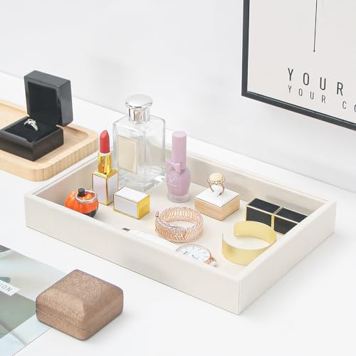 Bedside Organizer Tray, Desktop Storage Tray for Jewelry, Sunglass, Phone, Watch, Perfume,Lipstick, Nightstand Desk-top Catchall Tray, Multi-use Holder Tray for Desk Drawer (Beige 1Grid) - Image 2