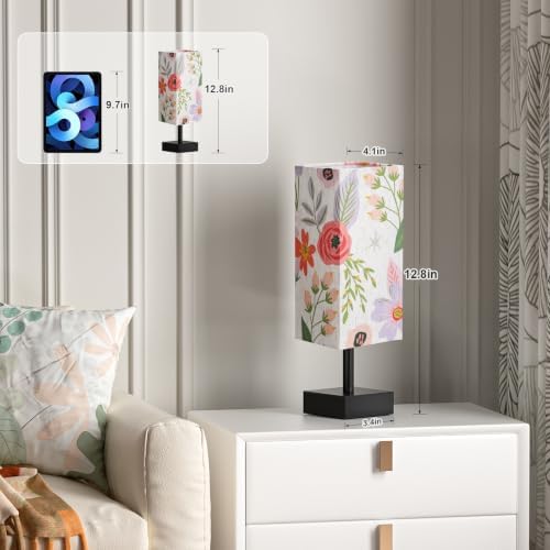 aooshine Small Bedside Table Lamp for Bedroom - Square Floral Fabric Shade - Image 3