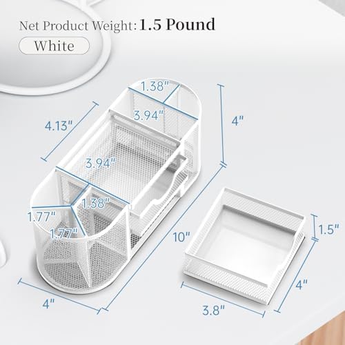 SUPEASY Mesh Desk Organizer, Pen Holder for Desk with 2 Drawers, White - Image 3