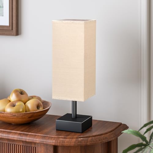 aooshine Small Bedside Table Lamp for Bedroom - Square Beige Fabric Shade by Aooshine