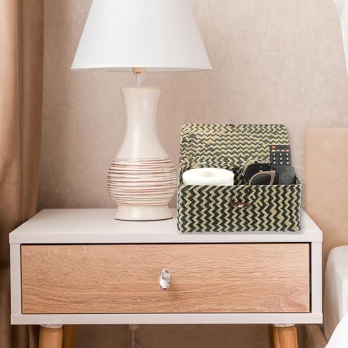 Hipiwe Seagrass Storage Basket Box with Lid Handwoven Wicker Bins for Shelf - Image 5