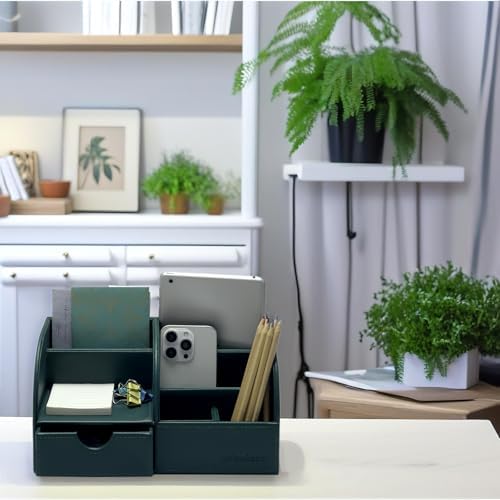 UnionBasic Desk Organizer - Multifunctional Leather Desktop Pen Holder Storage Box - Business Card/Pen/Pencil/Mobile Phone/Stationery Holder - Image 3