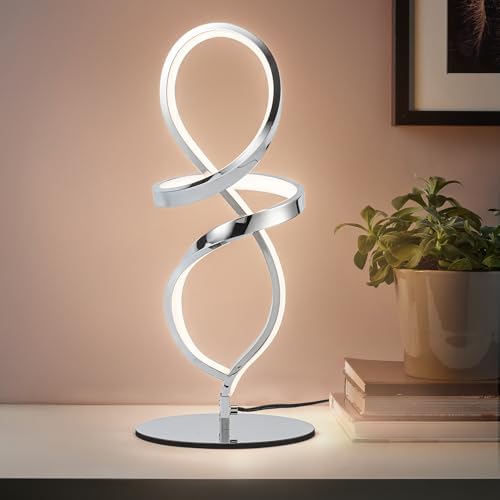 Modern Small Table Lamp with LED Spiral Design, 12W Chrome Nightstand Lamp by Mayful