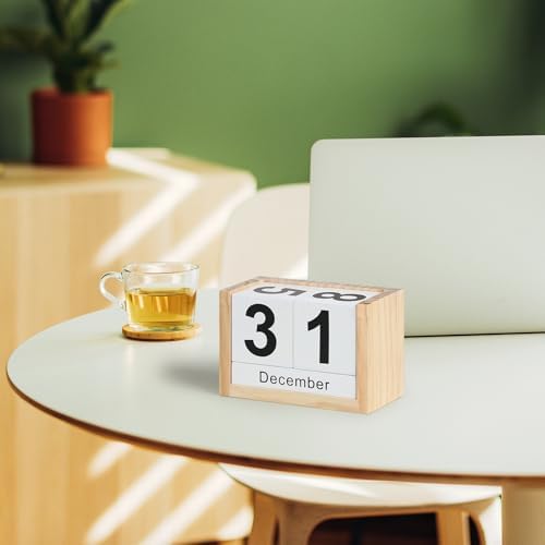 Wooden Block Calendar for Desk, Small Size Daily Desktop Perpetual Desk Calendar, Cute Date Display Desk Accessories for Home Office Decor, Teacher, Classroom, Reusable Yearly, Wood Grain - Image 6