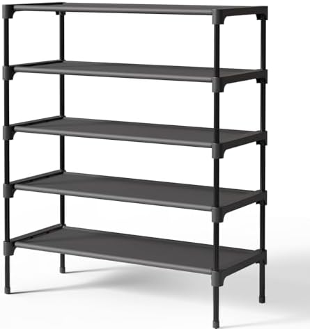 Kitsure Shoe Rack - Non-Woven Shoe Rack Shelf, Shoe Organizer for Closet, Entryway, Garage & Corridor, Stackable Shoe Shelves, 27.5" Wide - 5 Tier, Black by Kitsure
