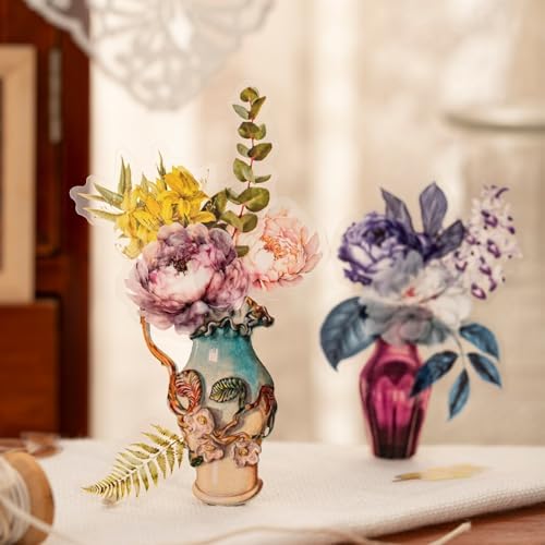 Alideco 120pcs Scrapbook Stickers Vintage Flowers Vase Scrapbooking Junk Journal Crafts Embelishment Decoration Stickers (ziyouhuayishi) - Image 2