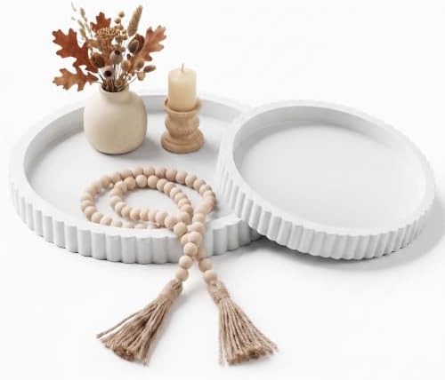 FGU 2 Pack Round Wood Decorative Trays for Coffee Table Home Decor, White by Unknown