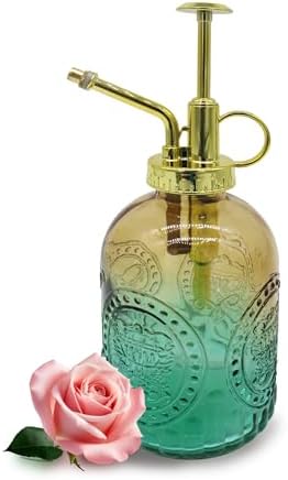 Glass Plant Mister Spray Bottle, 350ML Vintage Plant Spritzer with Top Pump Watering Can for Indoor Outdoor House Plants,Flowers (Yellow-Green Gradient) by VKSG