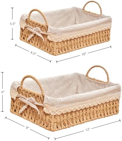 GIB Small Wicker Woven Storage Baskets for Organizing with Handle and Liner - Image 2