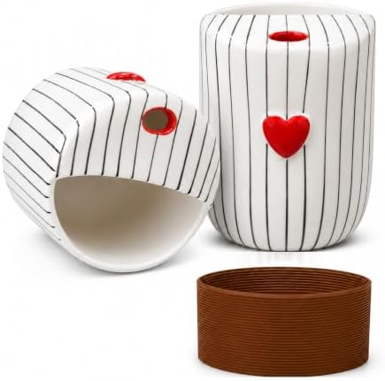 Ceramic Coffee Mug with Sip Hole, 12oz Striped Coffee Cup by KOIMYSA