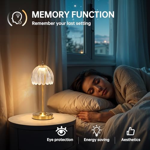 Shenmoyl Small TulipTable Lamp, 3 Color Temperatures, Table Lamps for Living Room, Bedroom, Nightstand (Transparent Tulip) - Image 5