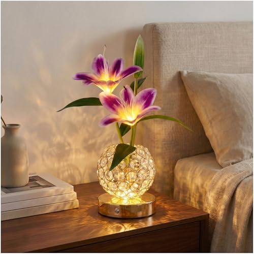 Stargazer Lily Flowers Table Lamp, Rechargeable Cordless Touch Crystal Lamp with 3 Color Modes, Easter Lily Night Light for Bedroom Kitchen Office Decor, Birthday Mothers Day Gifts for Women Mom by MMHFSolarLightsOutdoor