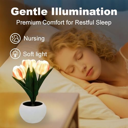 Tulip Flower Table Lamp Pink LED Desk Night Light with Vase - Image 2