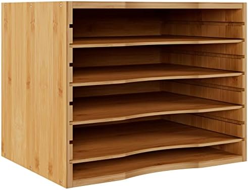 Bamjoy Bamboo 5 Tier Desktop Organizer, Paper Organizer Mail Sorter, File Holder Letter Document Storage with Adjustable Shelves for School Home Office, Natural by Bamjoy